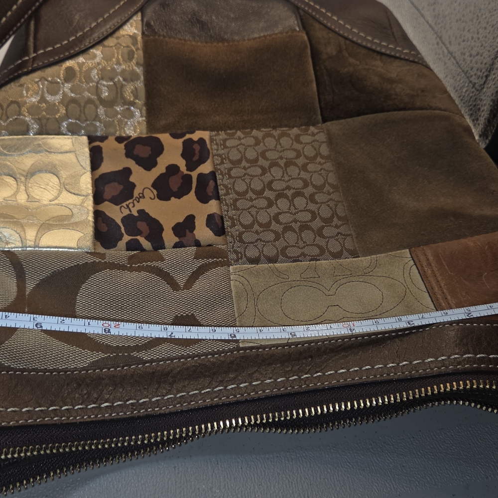 VTG COACH Patchwork Top Zipper Crossbody Tote Shoulder Bag Brown Lining - Picture 10 of 10